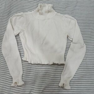525 America Cream Ruffled Knit Sweater